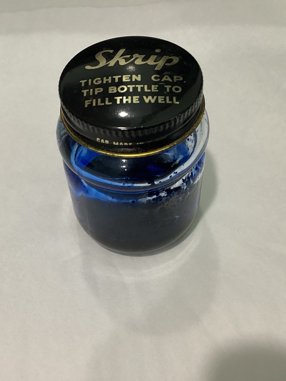 Vtg. Shaeffer’s SKRIP Ink Bottle featuring classic “Tip-N-Fill” design from the